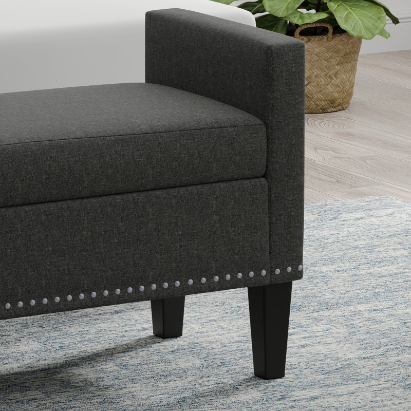 Banc de rangement rembourré Macrina, H 24 po x l 42 po x P 17,8 po, Gris foncé