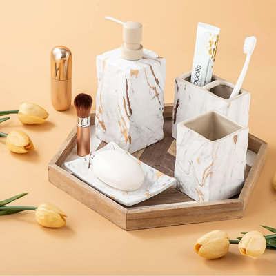 Bathroom Accessories Set 4 Pcs Marble Look