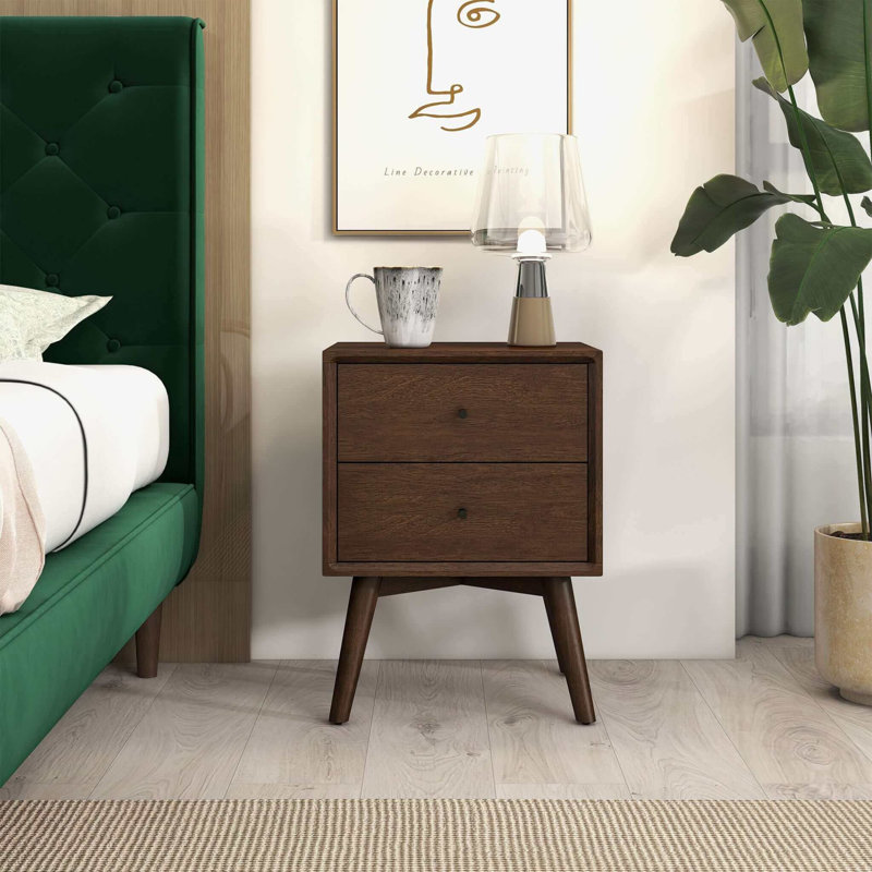 Table de chevet moderne de style Mid-Century avec fabrication en bois massif et design polyvalent, Marron foncé