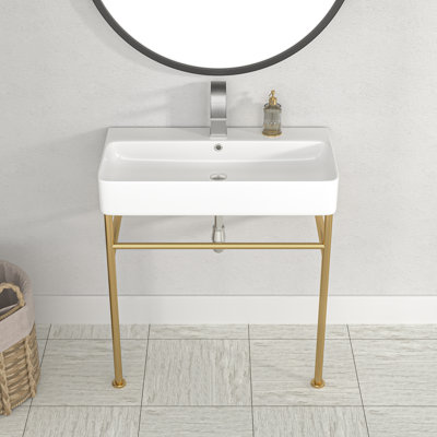 Logmey 16.3'' Ceramic Rectangular Bathroom Sink with Overflow