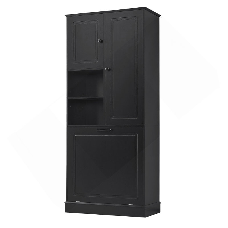 Tall Storage Cabinet with Adjustable Shelves, Large Flip-Out Basket & Enclosed Cabinets – Perfect for Bathroom, Living Room, or Office, MDF Material with Aluminum Alloy Handles