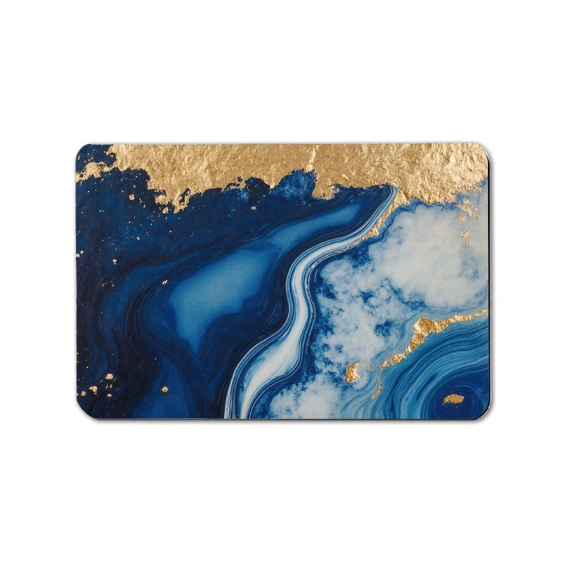 Blue Gold Marble Bath Rug, 20" X 32", For Bathroom, Living Room