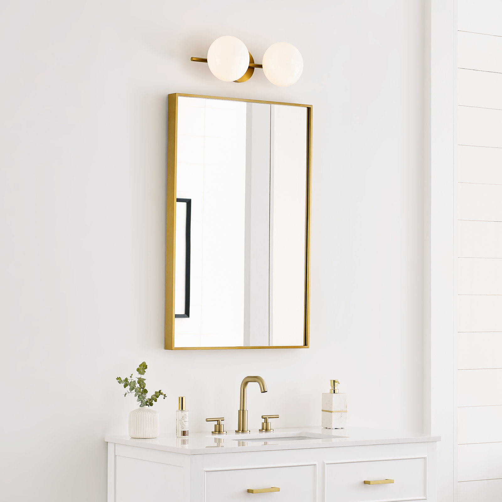 Vibi 2 Light Frosted Dimmable Vanity Light, Burnished Brass