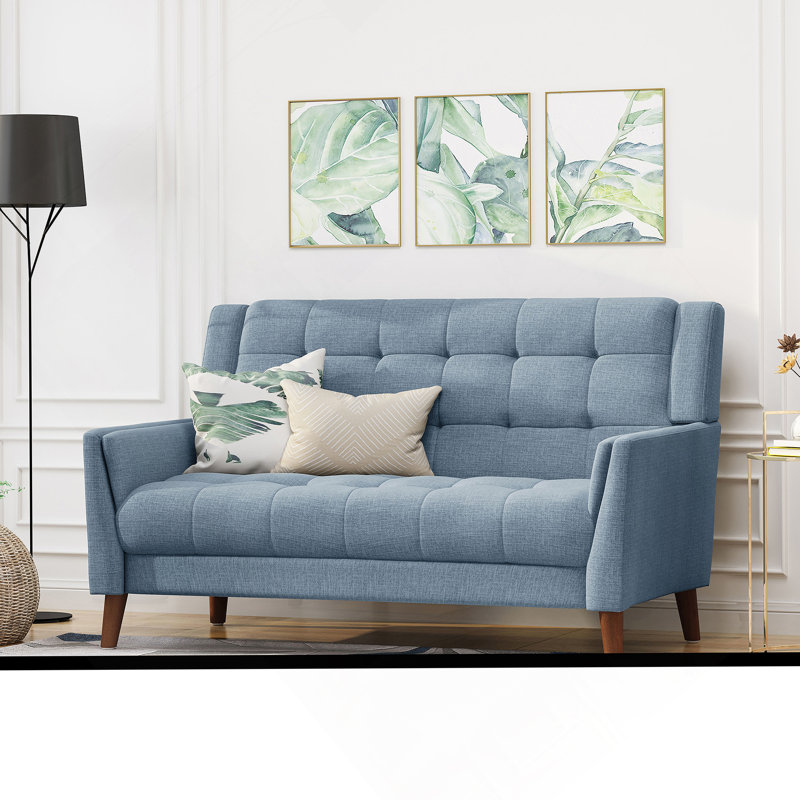 Alisa Blue Tufted Fabric Mid-Century Modern Loveseat