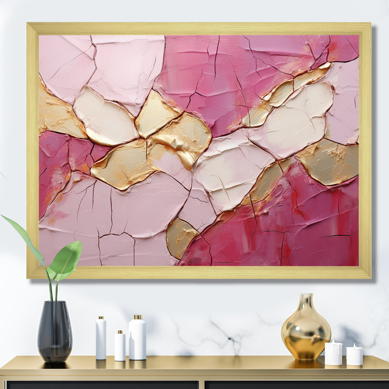 Or rose, minimalisme, poteries - spirales abstraites grand art mural, H 24 po x l 32 po x P 1 po, Cadre doré simple
