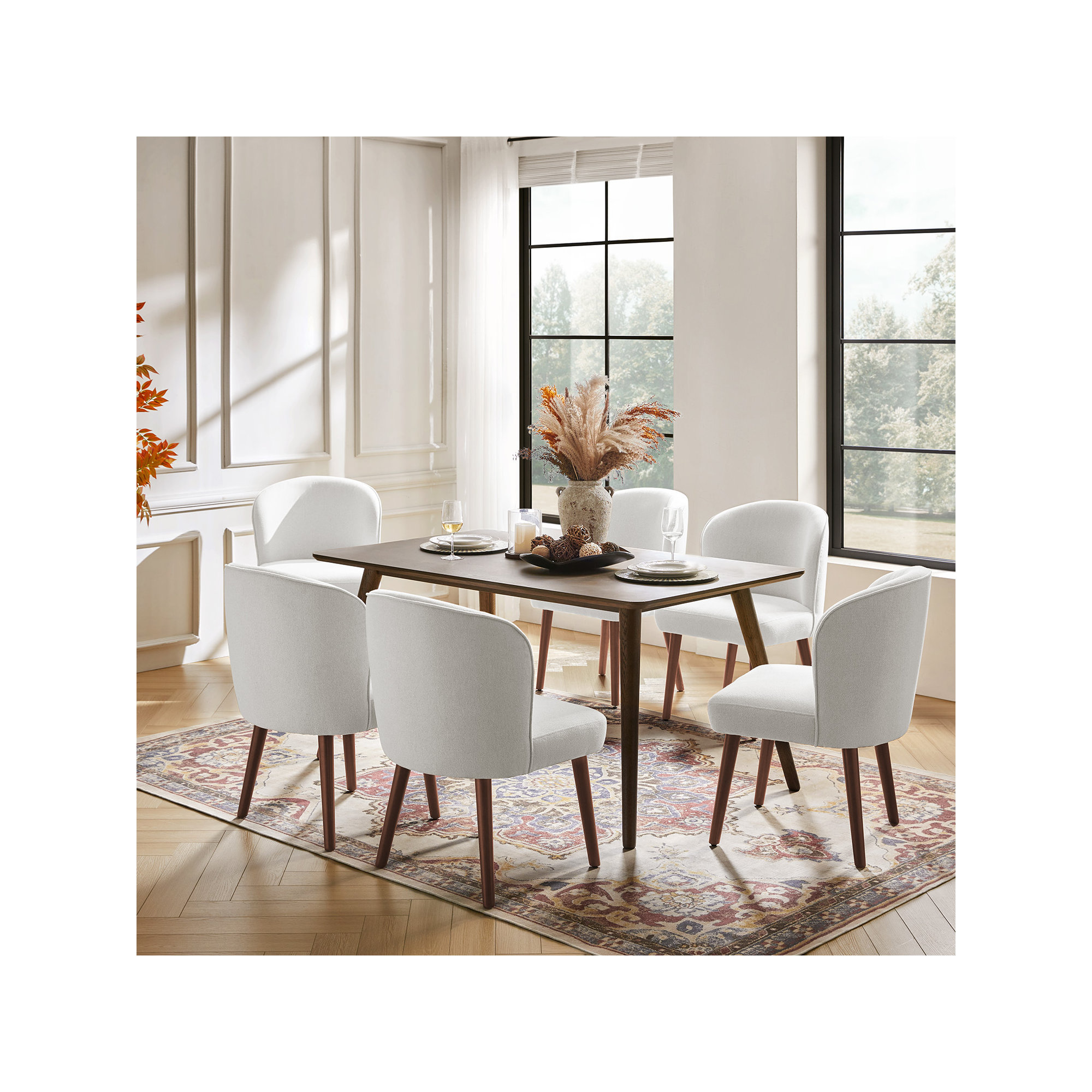 Palmdale Mid-Century Modern Upholstered Dining Chair Set, 6, White