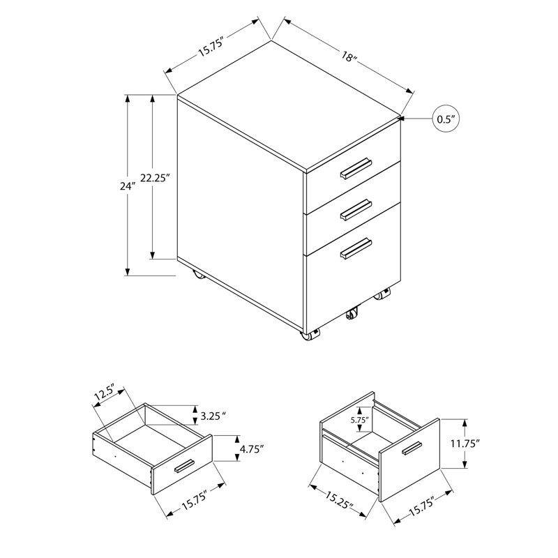 Black Laminate Rolling File Container, For Neat Office Organization Cabinet In Laminate, With Adequate Storage Drawers