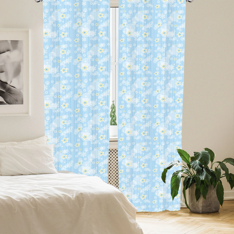 Soft Blue and White Star Pattern Kids Room Darkening Curtains