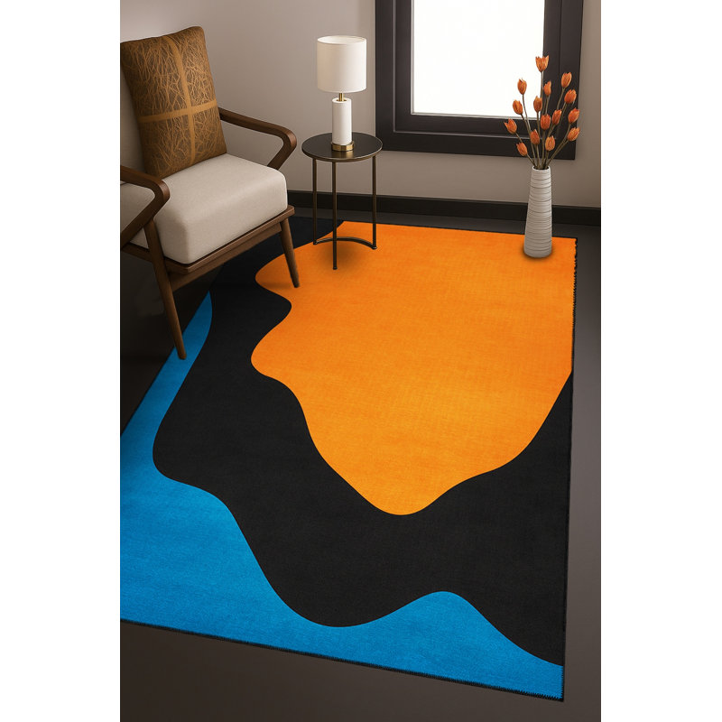 Tapis bleu tissé lavable rétro Mosso, 2'6" x 4'11"