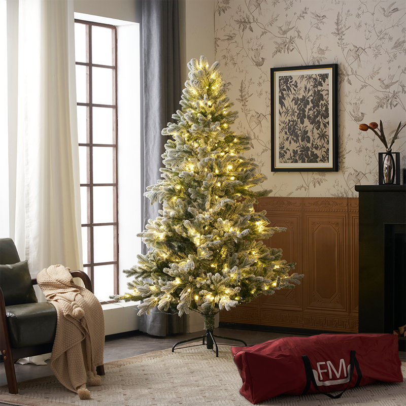 Snowy Flocked Tree Artificial Christmas Tree with Lights with Storage Bag, 5 ft.