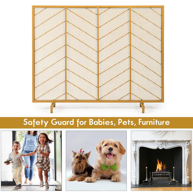 Gold Chevron Pattern Steel Mesh Fireplace Screen