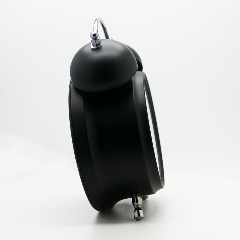 Black Metal Twin Bell Analog Alarm Clock with Quiet Sweep Movement