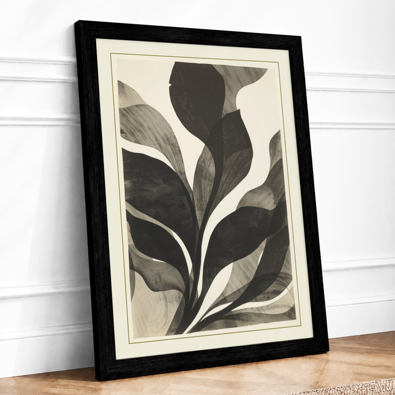 Geometric Plant Study Botanical - Framed Print, Black, A4 - 29.7 x 21.0 cm