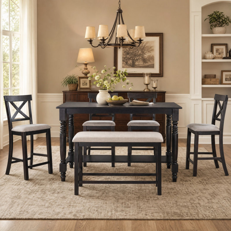 Solid Wood Top Dining Set, Espresso
