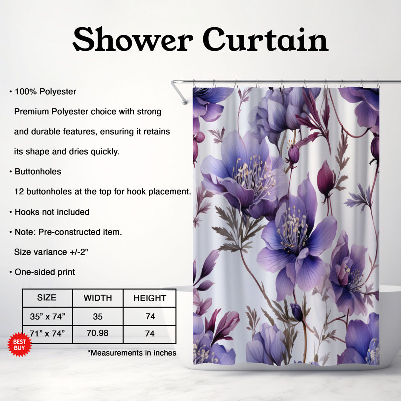 Violet Aura - Rideau de douche Premium, H 74 po x l 71 po