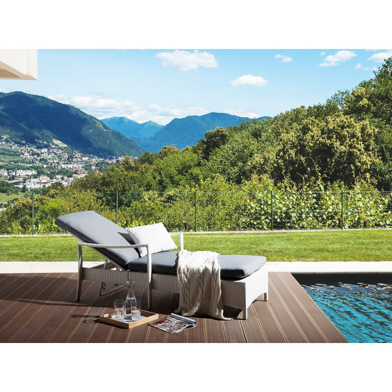 192cm Long Reclining Single Chaise with Cushions, White, Grey