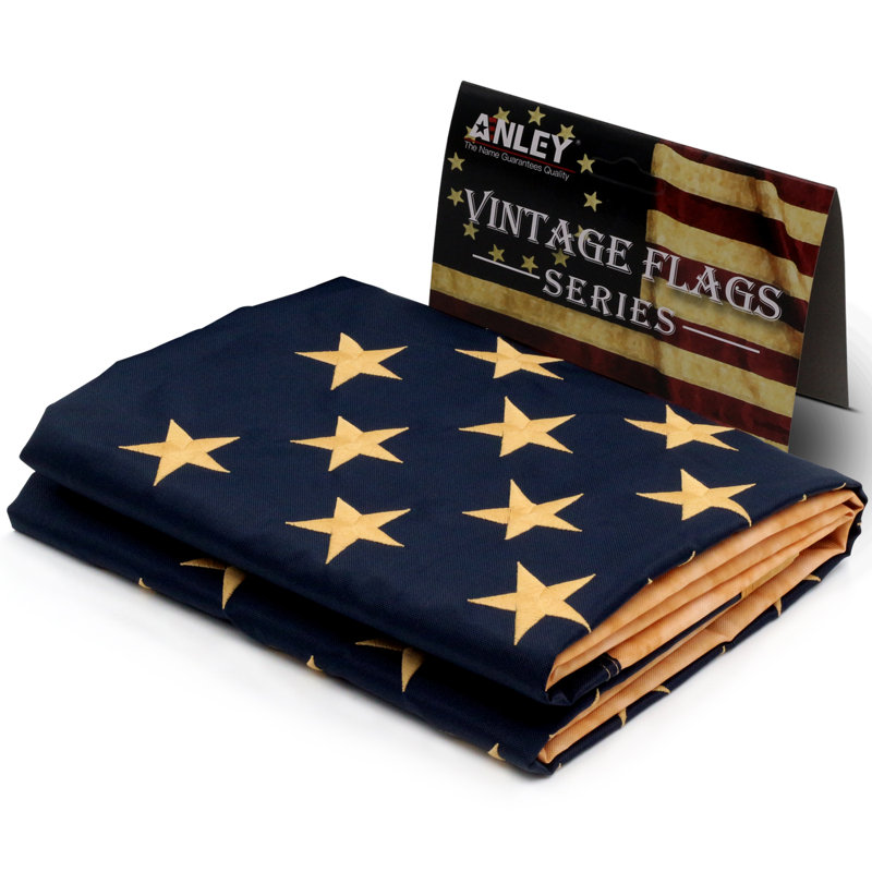 Vintage Style Tea Stained American Flag with Embroidered Stars