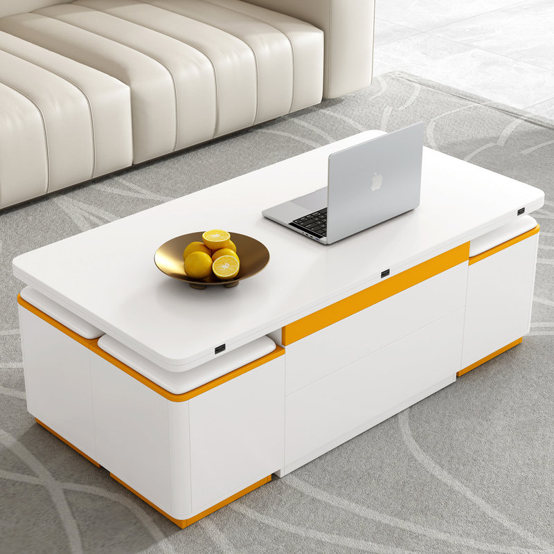 Lift Top Coffee Table With 4 Stools, White