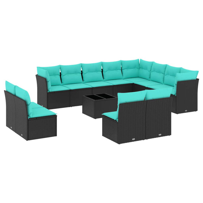  Ensemble de canapé de patio 13 pièces avec coussins en rotin de polyester noir