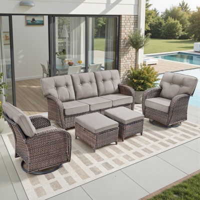 5-Piece Patio Furniture Set, All-Weather Outdoor Seating Set With Swivel Glider Chairs