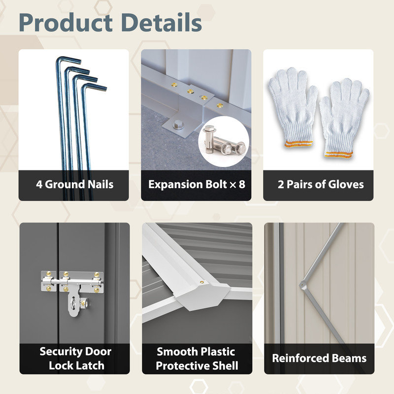 Remise de rangement extérieure en métal 12 po x 14 pi, grande remise à outils de jardin avec portes doubles verrouillables, bâtiment de jardin imperméable, gris clair, convient au rangement d'outils de patio, de cour et de jardin