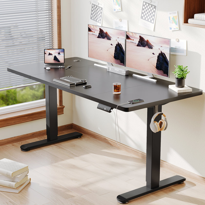 Adjustable Metal Base Standing Desk, Black/Black, 72cm H x 160cm W x 80cm D