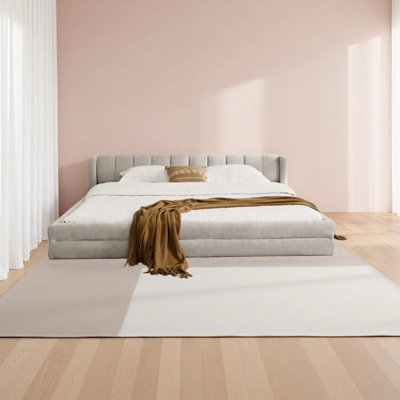 Très grande base de lit tapissier avec tissu épais, cadre de lit rembourré confortable, tissu chenille, avec tête de lit et base de lit solide