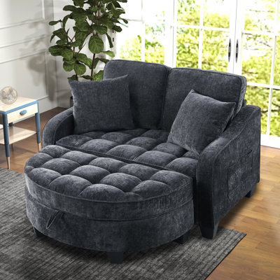 42-Inch Two-Seater Sofa With Recliner And Storage Ottoman, Suitable For Living Rooms And Bedrooms