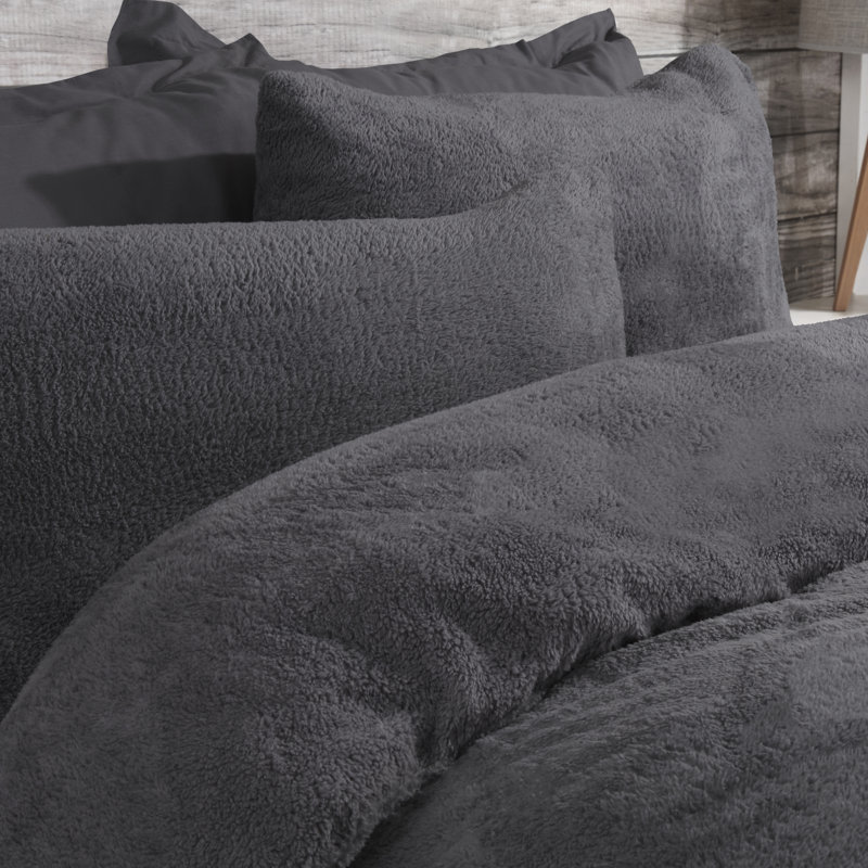Livinia Polyester Solid Colour Duvet Cover Set with Pillowcases, Super King - 2 Standard Pillowcases, Charcoal