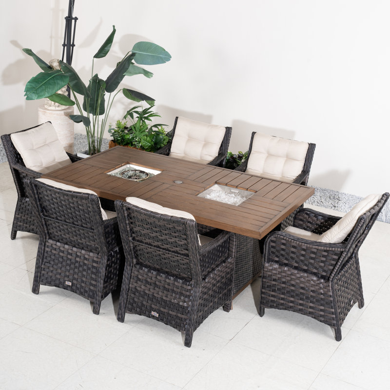 6 - Person Wicker Patio Dining Set With Rectangular Table , Cushions Included