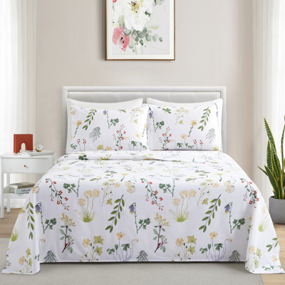 Marina Decoration Home Decor Bedding Bedroom Bedsheet Soft Silky Deep Pocket Rayon from Bamboo All Season 6 Pieces Printed Sheet Set with 4 Pillowcase, Colourful Floral Forest Pattern Double/Full Size