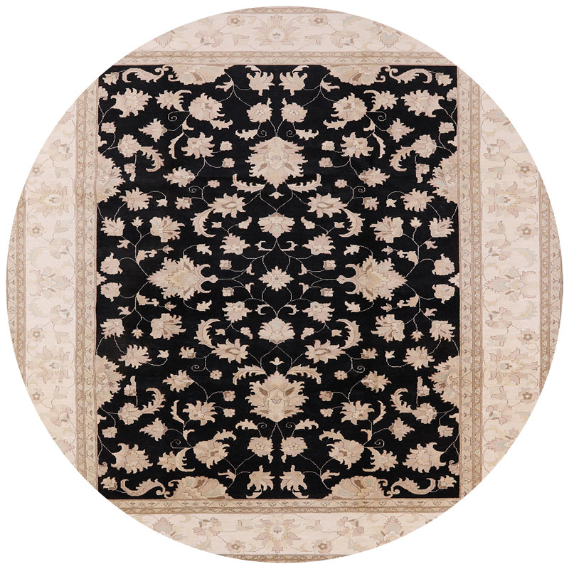 Tapis oriental ivoire / noir Chen, Rond 6 pi