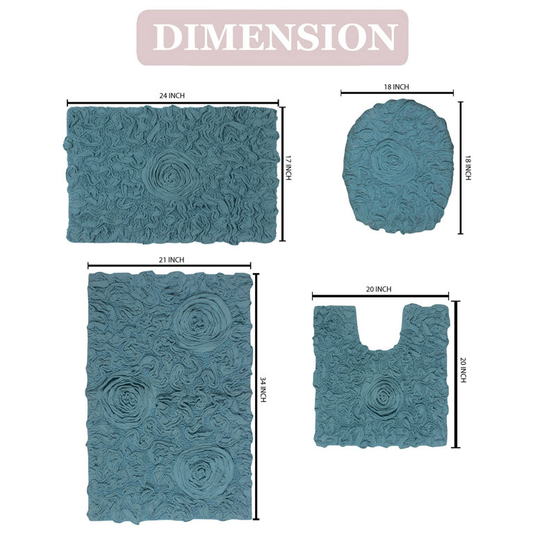 Alamanno 4 Piece Bath Rug Set, Blue
