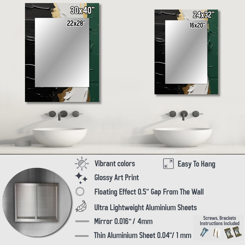 Miroir mural moderne Golden Golden et Black Ink Merge IV, 32 po x 24 po