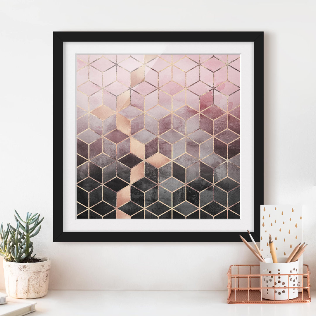 Gerahmtes Poster Pink Grey Golden Geometry