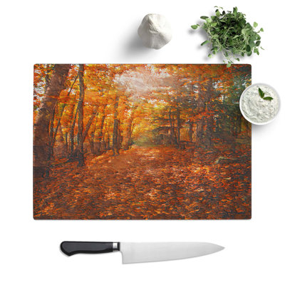 Tempered Glass Autumn Forest Pathway Chopping Board