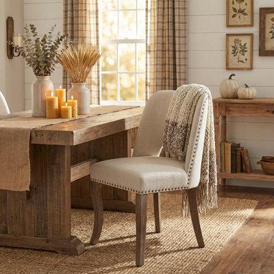 Wooden Dining Chairs Set of 2 with Modern Blue Fabric Upholstery, Farmhouse Style Kitchen and Dining Room Chairs