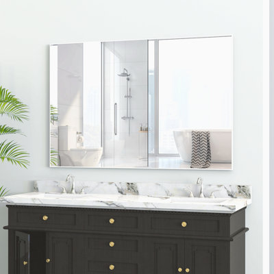 48"X32" Oversized Modern Rectangle Bathroom Mirror With Balck Frame Decorative Large Wall Mirrors For Bathroom Living Room Bedroom Vertical Or Horizontal Wall Mounted Mirror With Aluminum Frame