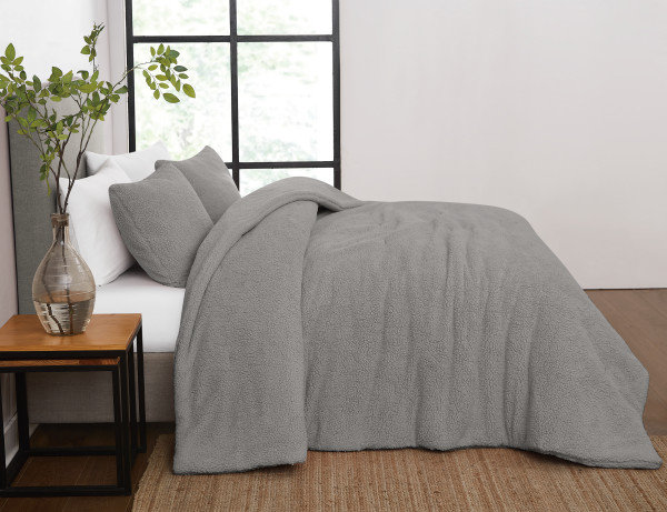 Ensemble d'édredon surdimensionné 3 pièces Brooklyn Loom, Édredon pour grand lit + 2 taies décoratives sta, Gris