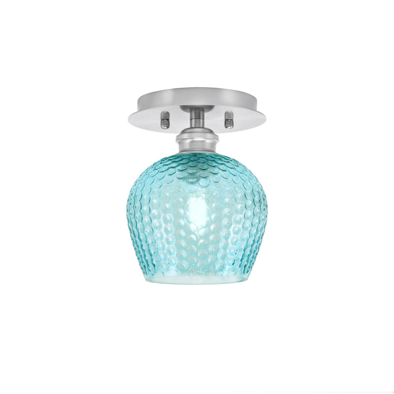 Edge 1 Light Semi-Flush With 6" Turquoise Textured Glass, Brushed Nickel