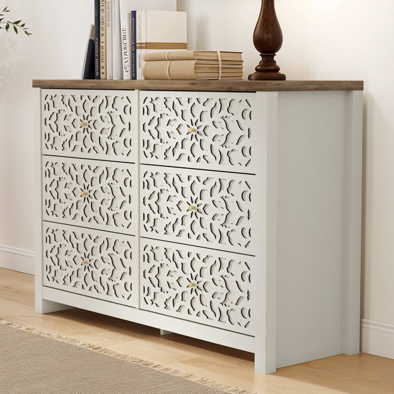 Lukasik 45.4'' W 6 - Drawer Dresser, Ivory/Knotty Oak