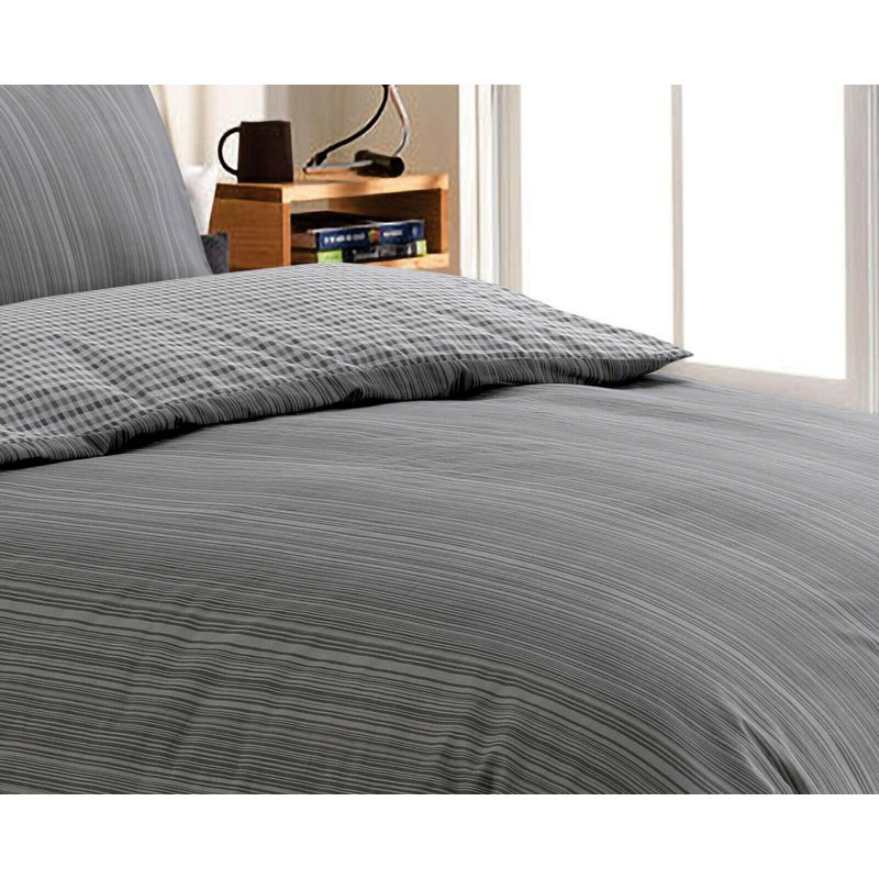 Cotton Duvet Cover Set, Double Duvet Cover  + 2 Standard Pillowcases, Slate Grey