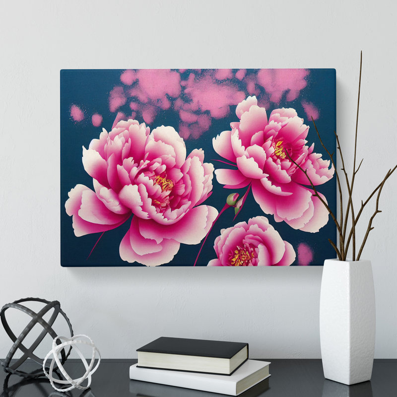 Magnetic Peony Flowers - Wrapped Canvas Print, 35cm H x 50cm W x 3cm D