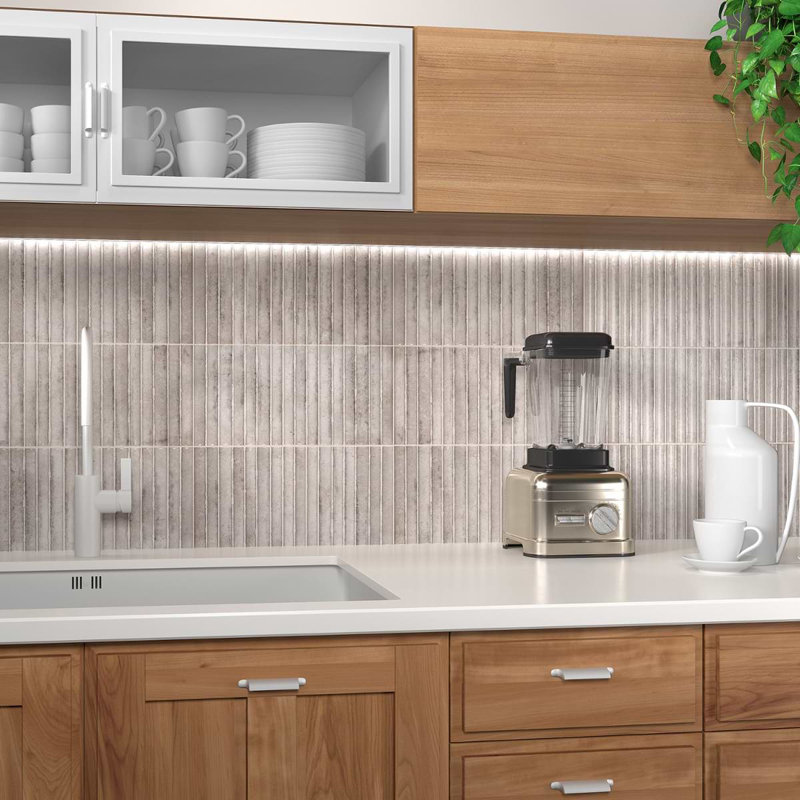 Curve Fluted 6X12 3D Glossy Ceramic Tile, Gray