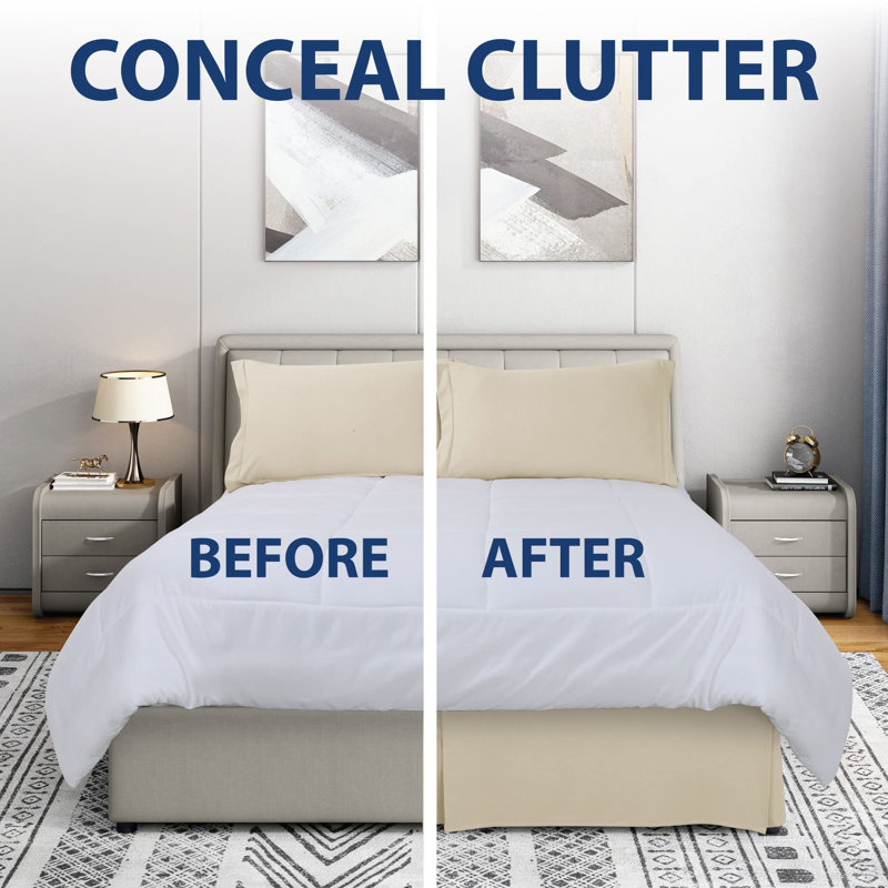 Jupe de lit en microfibre douce - ajustement facile avec une chute sur mesure de 14 po - qualité hôtelière, résistante au rétrécissement et à la décoloration - couvre-lit (kaki)