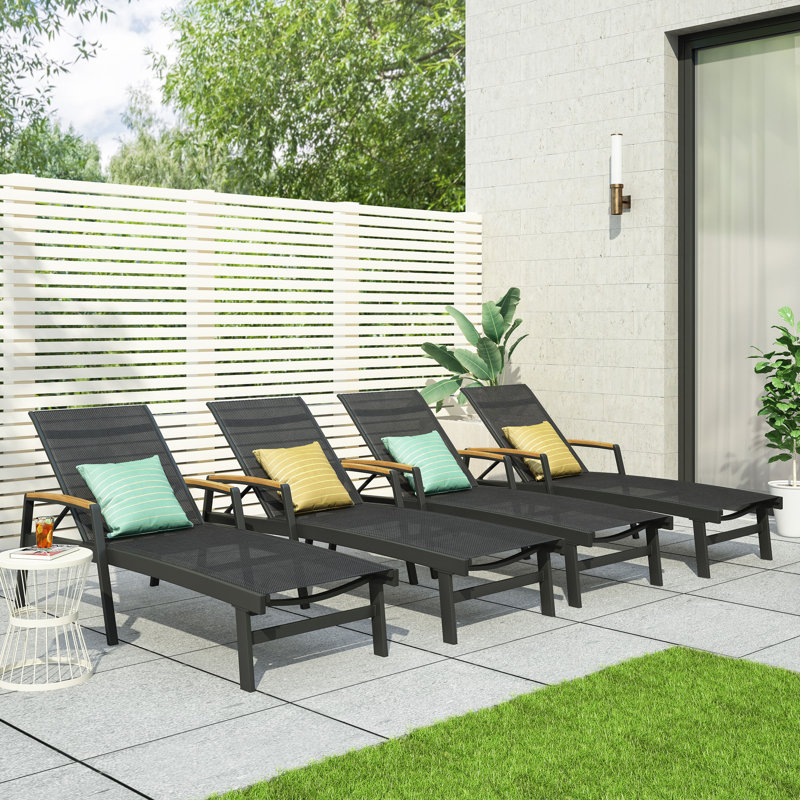 Yasmina Outdoor Metal Chaise Lounge Set, Black, 1