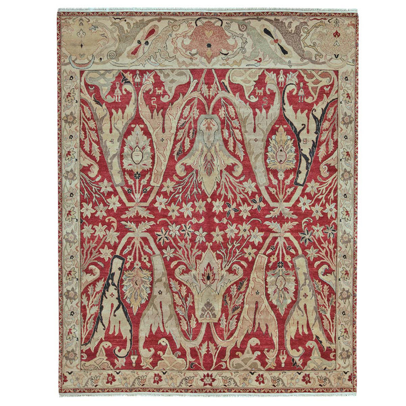 Tapis rouge / crème de haute qualité noué à la main