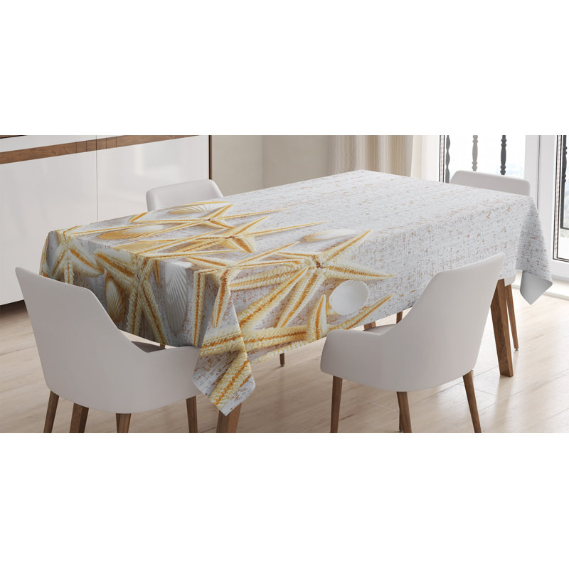 Ambesonne Seashells Tablecloth, Sea Shells On Timber Pattern Tropical Honeymoon Getaways Classic Marine Theme, Rectangular Table Cover For Dining Room Kitchen Decor, 52" X 70", Pearl Ivory