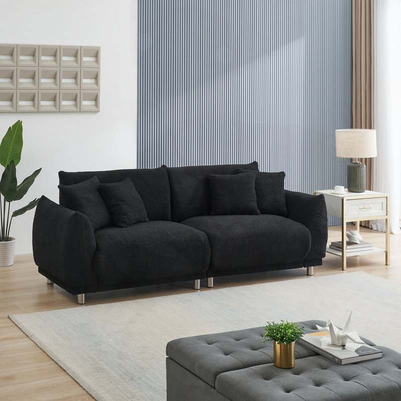 Canapé 86,6 pouces à 3 places avec quatre coussins décoratifs, Noir