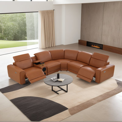 Canapé modulaire inclinable électrique en cuir 6 pièces avec appui-tête réglable, console de rangement, lumières DEL et microphone
